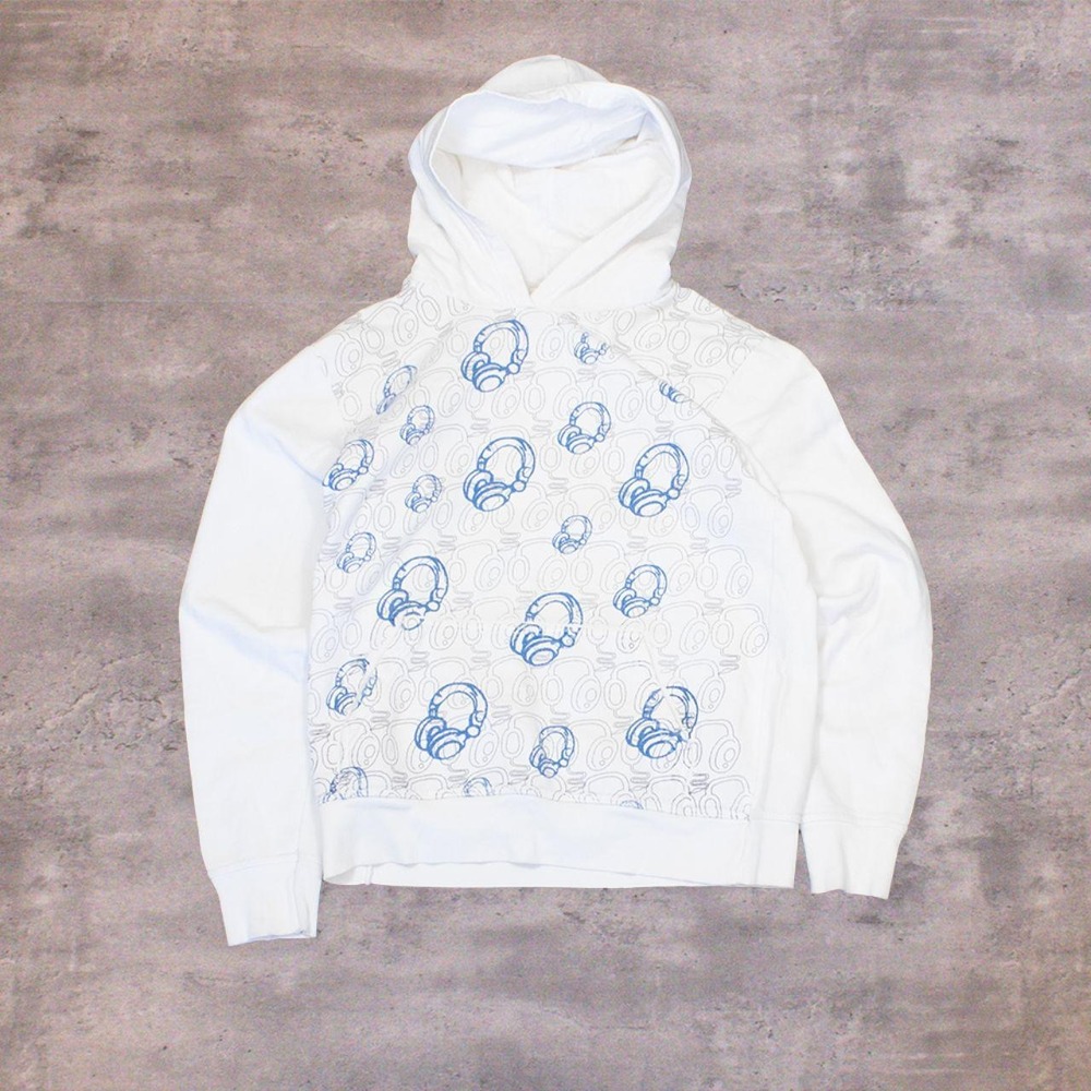 Y2K 00's Mex 40 Headphone All OVer Print AOP White Hoodie Sweater